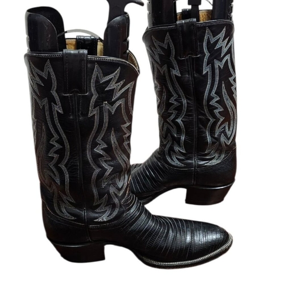 VINTAGE JUSTIN BLACK LEATHER COWBOY BOOTS SIZE 7.5 D WESTERN STYLE 9073 USA - Picture 7 of 14